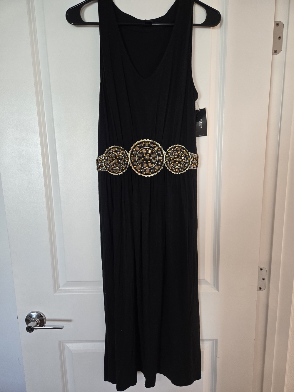 Alfani Black Maxi Dress with Gold Beaded Waist
